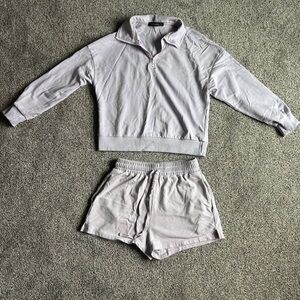 Light Purple Zip-Up Sweatshirt and Shorts Set